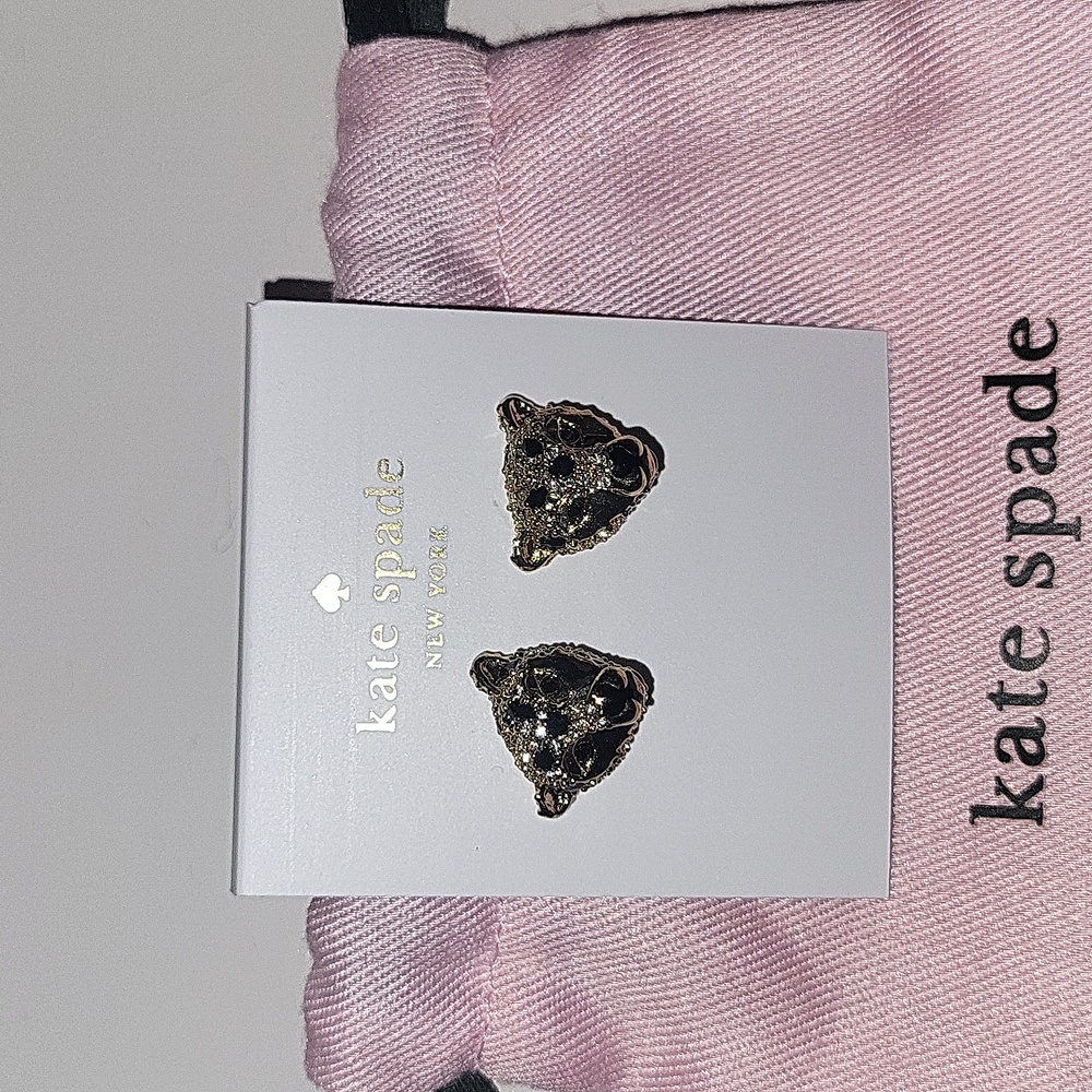 NWT Kate Spade gold and black leopard head stud earrings - Picture 2 of 3
